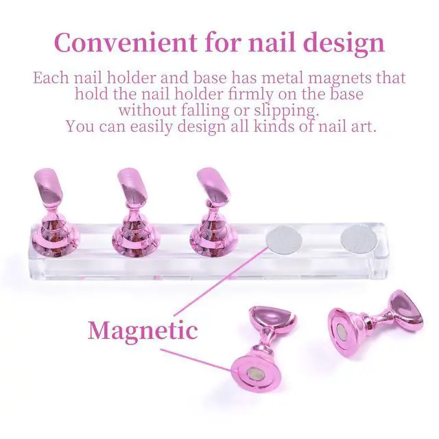 Alt view image 3 of 6 - 2 Sets Nail Display Stands, Fake Nail Display Stand For Painting Nails DIY Nail Magnetic Practice Stand, Nail Polish Practice Nail Art Kit For Beginners, Home And Nail Salon Use (Silver)