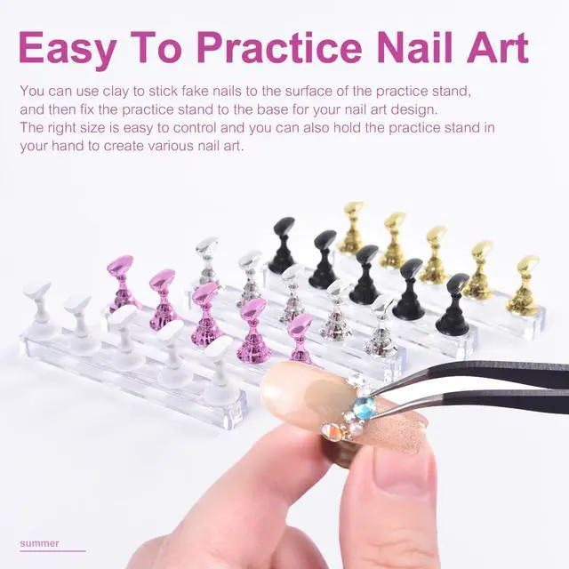 Alt view image 5 of 6 - 2 Sets Nail Display Stands, Fake Nail Display Stand For Painting Nails DIY Nail Magnetic Practice Stand, Nail Polish Practice Nail Art Kit For Beginners, Home And Nail Salon Use (Silver)
