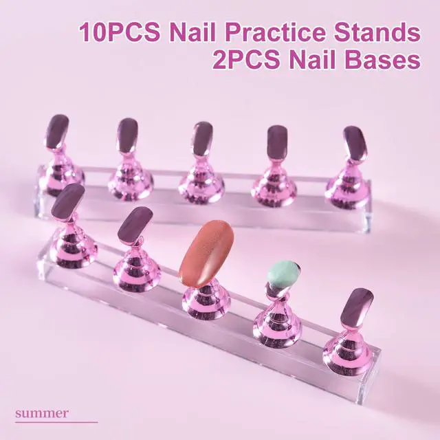 Alt view image 4 of 6 - 2 Sets Nail Display Stands, Fake Nail Display Stand For Painting Nails DIY Nail Magnetic Practice Stand, Nail Polish Practice Nail Art Kit For Beginners, Home And Nail Salon Use (Silver)
