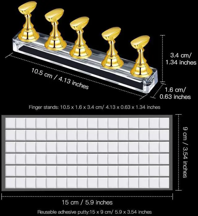Alt view image 2 of 6 - 2 Set Nail Stand for Painting Press Nail Holder Acrylic Magnetic Tips Training Fingernail Display Stands DIY Crystal Holders and 96 Pieces White Reusable Adhesive Putty(Gold)