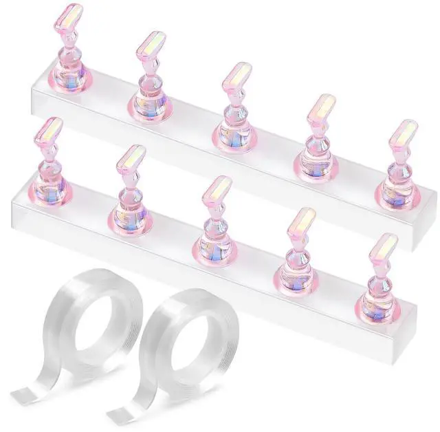 Main image of Nail Stand for Press On Acrylic Nails Art Display Stand Nail Holder for Painting Magnetic Nails Stand with Double-sided Tape for Home DIY Salon Supplie (Pink)