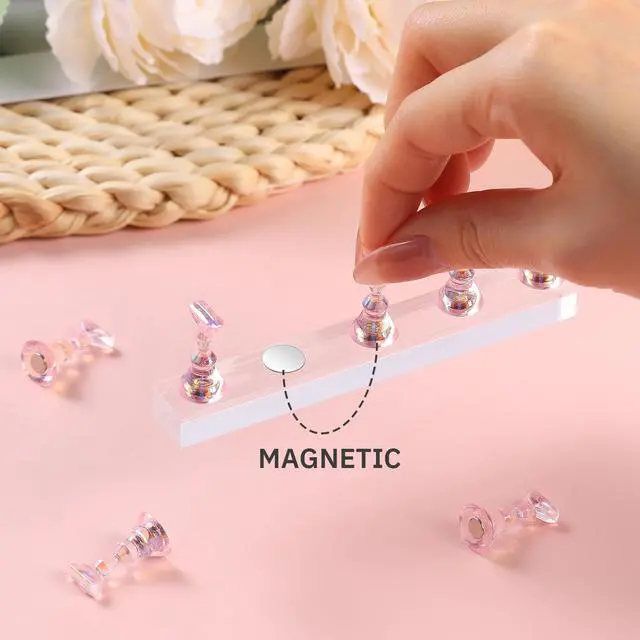 Alt view image 2 of 6 - Nail Stand for Press On Acrylic Nails Art Display Stand Nail Holder for Painting Magnetic Nails Stand with Double-sided Tape for Home DIY Salon Supplie (Pink)