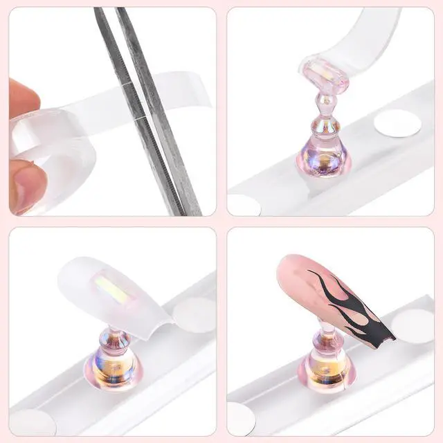 Alt view image 5 of 6 - Nail Stand for Press On Acrylic Nails Art Display Stand Nail Holder for Painting Magnetic Nails Stand with Double-sided Tape for Home DIY Salon Supplie (Pink)