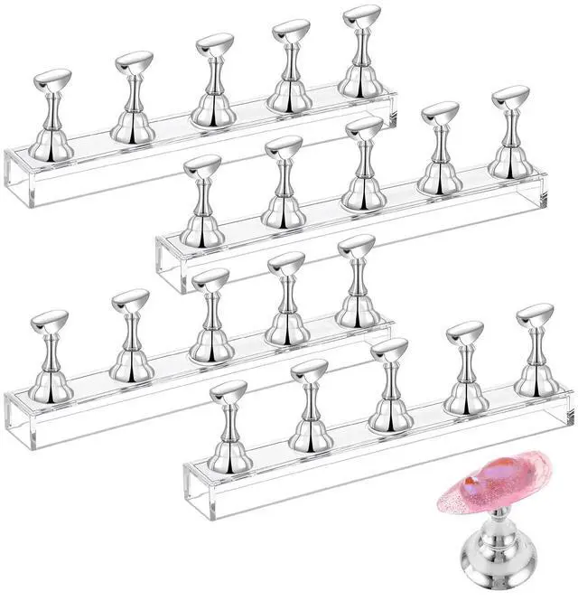 Main image of 4 Set Nail Stand for Press on Nails Display, Magnetic Fake Nail Tips Holder Acrylic Nails Display Practice Nail Art Kit Accessories for Home DIY Art Salon Supplies(Silver)