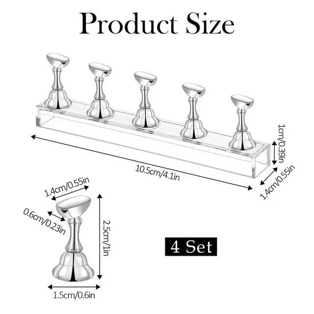 Alt view image 2 of 7 - 4 Set Nail Stand for Press on Nails Display, Magnetic Fake Nail Tips Holder Acrylic Nails Display Practice Nail Art Kit Accessories for Home DIY Art Salon Supplies(Silver)