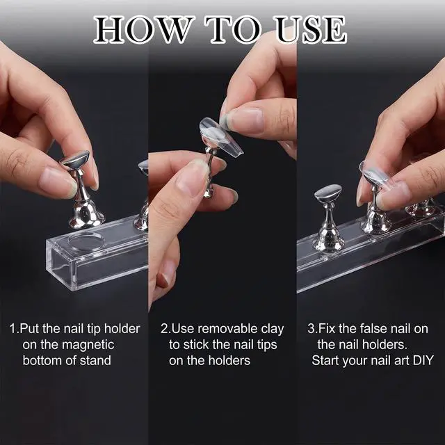Alt view image 4 of 7 - 4 Set Nail Stand for Press on Nails Display, Magnetic Fake Nail Tips Holder Acrylic Nails Display Practice Nail Art Kit Accessories for Home DIY Art Salon Supplies(Silver)