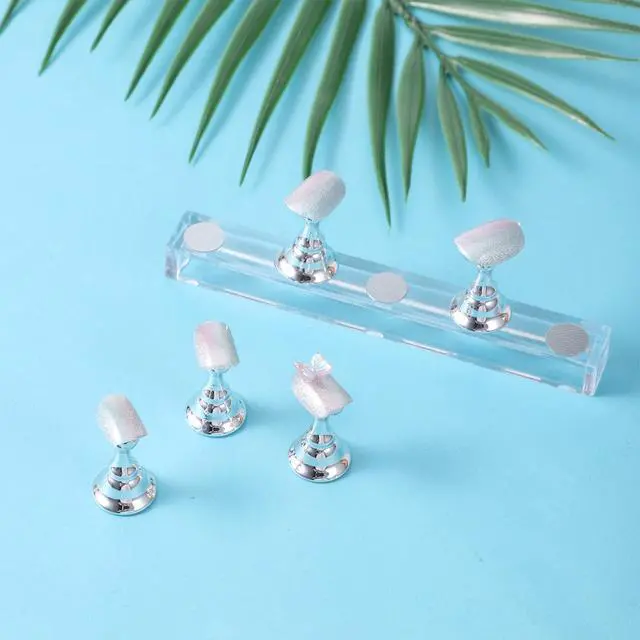 Alt view image 7 of 7 - 4 Set Nail Stand for Press on Nails Display, Magnetic Fake Nail Tips Holder Acrylic Nails Display Practice Nail Art Kit Accessories for Home DIY Art Salon Supplies(Silver)
