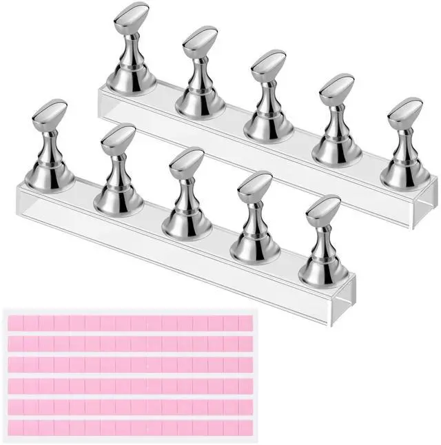 Main image of Nail Stand Press On Nail Stand Nail Holder for Painting Nails Magnetic Nail Tips Practice Stands with 80Pcs Reusable Putty (Silver)