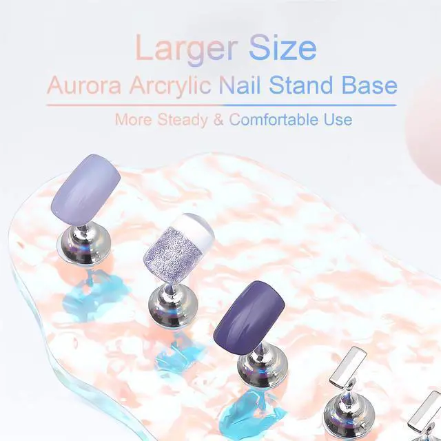 Alt view image 3 of 7 - Press On Nail Stand Set - 2 Pcs Aurora Arcrylic Nail Holder for Painting Nails With A Mini Clear Nail Stand Base, Two Color Metal Nail Holders,Reusable Sticky Putty For Nail Art & Display