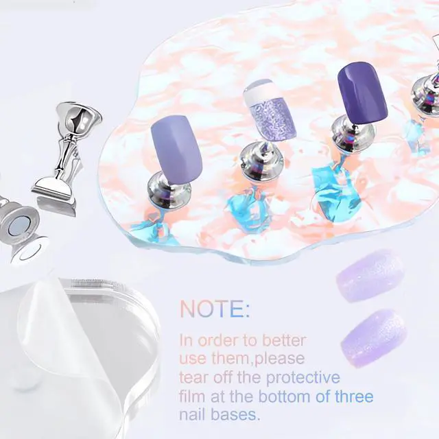 Alt view image 2 of 7 - Press On Nail Stand Set - 2 Pcs Aurora Arcrylic Nail Holder for Painting Nails With A Mini Clear Nail Stand Base, Two Color Metal Nail Holders,Reusable Sticky Putty For Nail Art & Display