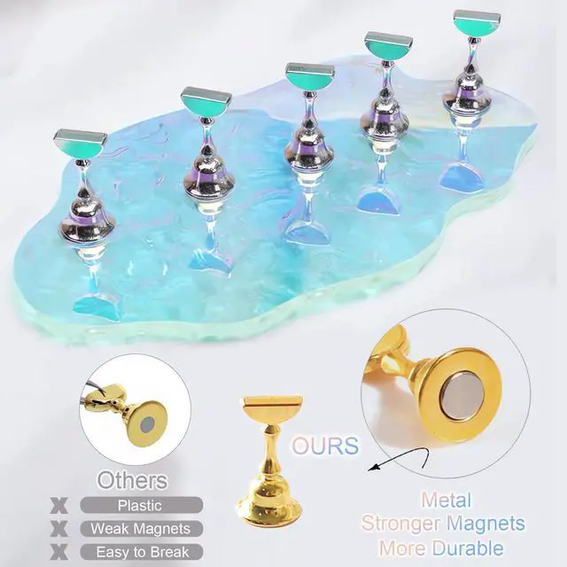 Alt view image 4 of 7 - Press On Nail Stand Set - 2 Pcs Aurora Arcrylic Nail Holder for Painting Nails With A Mini Clear Nail Stand Base, Two Color Metal Nail Holders,Reusable Sticky Putty For Nail Art & Display