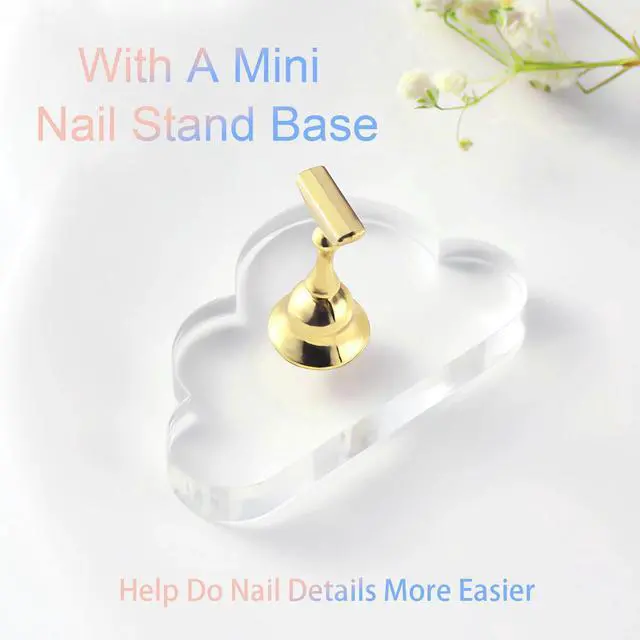 Alt view image 5 of 7 - Press On Nail Stand Set - 2 Pcs Aurora Arcrylic Nail Holder for Painting Nails With A Mini Clear Nail Stand Base, Two Color Metal Nail Holders,Reusable Sticky Putty For Nail Art & Display