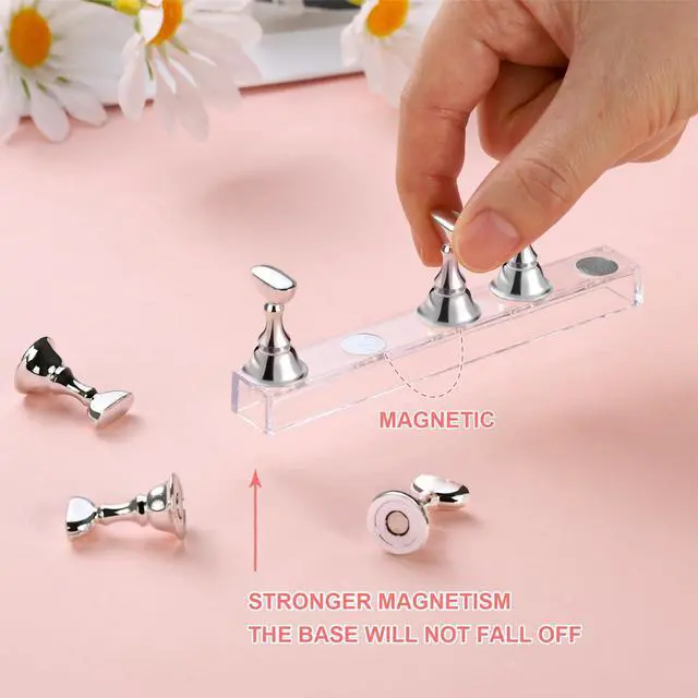 Alt view image 2 of 7 - Nail Stand Press On Nail Stand Nail Holder for Painting Nails Magnetic Nail Tips Practice Stands with 80Pcs Reusable Putty (Silver)
