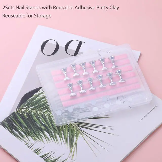 Alt view image 5 of 7 - Nail Stand Press On Nail Stand Nail Holder for Painting Nails Magnetic Nail Tips Practice Stands with 80Pcs Reusable Putty (Silver)