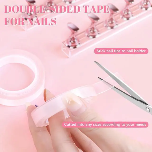 Alt view image 4 of 7 - 2 Sets Pink Nail Painting Practice Stand With 1M Double-sided Tape Acrylic Fake Nail Art Holder For Press Ons Magnetic Nail Display Design Tools Kit Accessories For Home Diy Salon Supplies