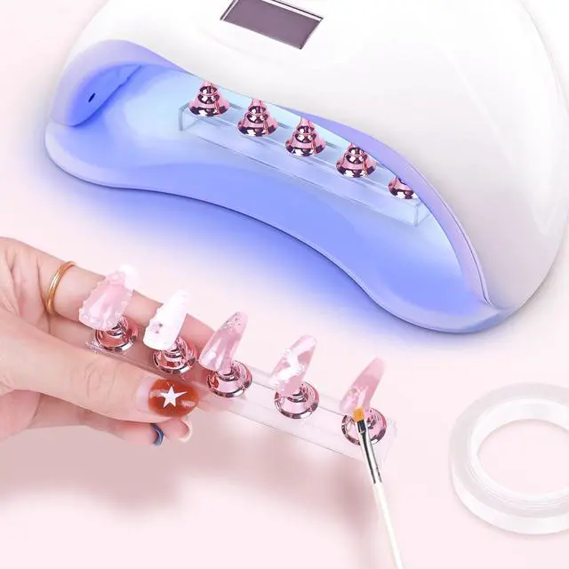Alt view image 6 of 7 - 2 Sets Pink Nail Painting Practice Stand With 1M Double-sided Tape Acrylic Fake Nail Art Holder For Press Ons Magnetic Nail Display Design Tools Kit Accessories For Home Diy Salon Supplies