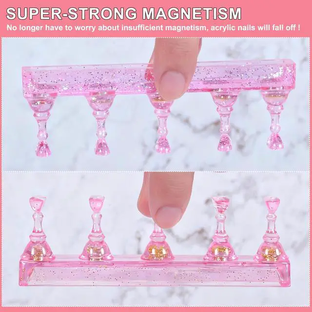 Alt view image 2 of 7 - 2Pcs Magnetic Nail Display Stand, Magnetic Fake Nails Holder Set, Magnetic Nail Stand Acrylic Nail Art Practice Stand with 2 Row 30 Piece Nails Putty for Home DIY Salon Supplies