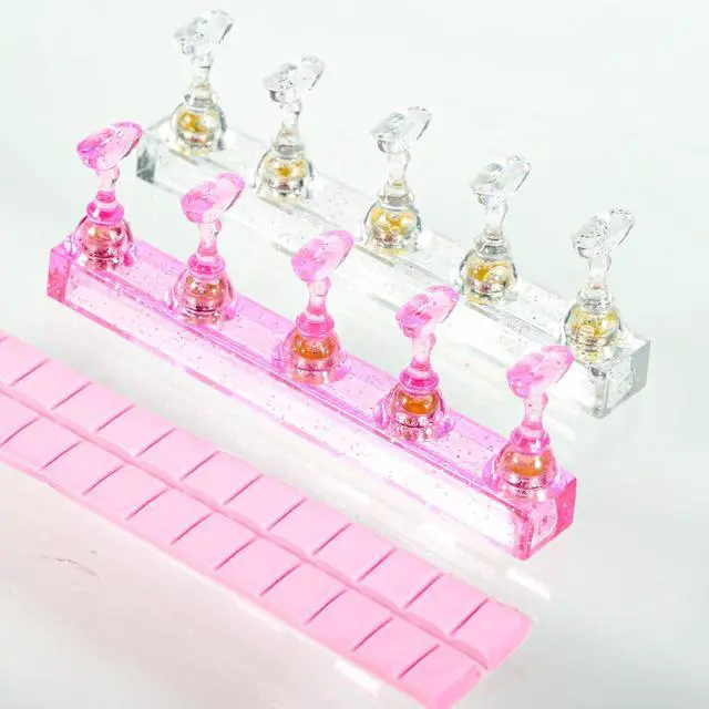 Main image of 2Pcs Magnetic Nail Display Stand, Magnetic Fake Nails Holder Set, Magnetic Nail Stand Acrylic Nail Art Practice Stand with 2 Row 30 Piece Nails Putty for Home DIY Salon Supplies