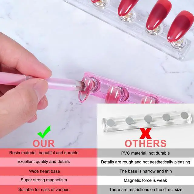Alt view image 4 of 7 - 2Pcs Magnetic Nail Display Stand, Magnetic Fake Nails Holder Set, Magnetic Nail Stand Acrylic Nail Art Practice Stand with 2 Row 30 Piece Nails Putty for Home DIY Salon Supplies