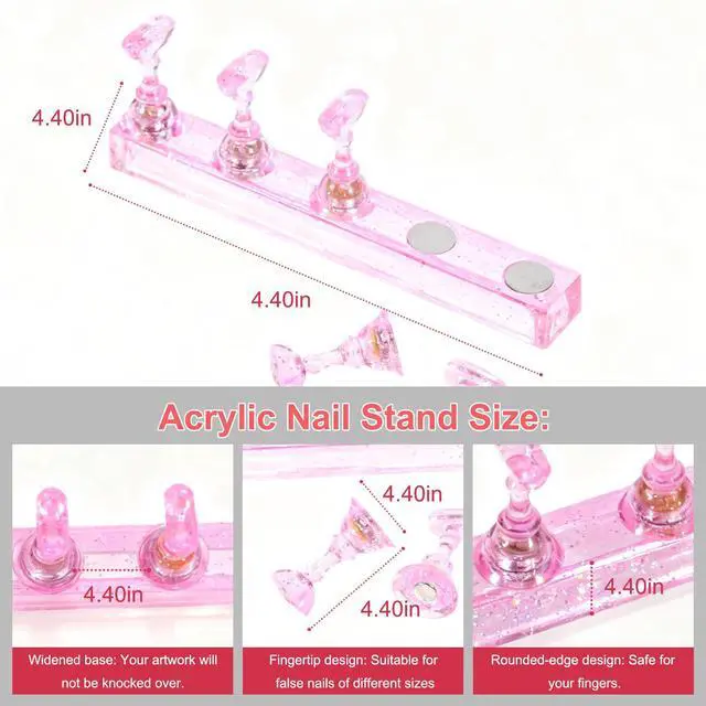Alt view image 3 of 7 - 2Pcs Magnetic Nail Display Stand, Magnetic Fake Nails Holder Set, Magnetic Nail Stand Acrylic Nail Art Practice Stand with 2 Row 30 Piece Nails Putty for Home DIY Salon Supplies