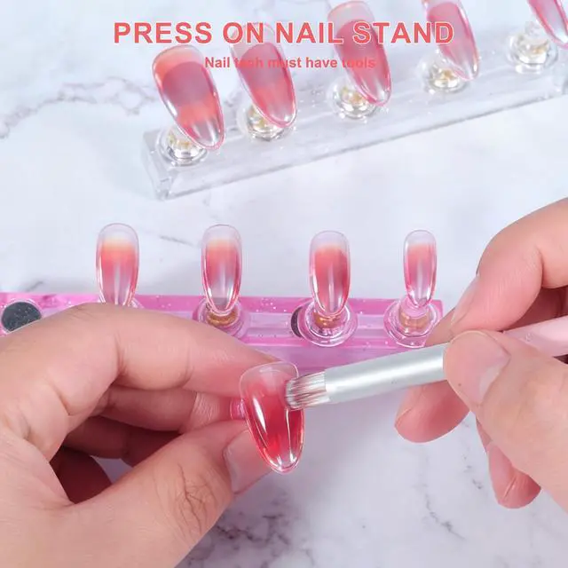 Alt view image 5 of 7 - 2Pcs Magnetic Nail Display Stand, Magnetic Fake Nails Holder Set, Magnetic Nail Stand Acrylic Nail Art Practice Stand with 2 Row 30 Piece Nails Putty for Home DIY Salon Supplies