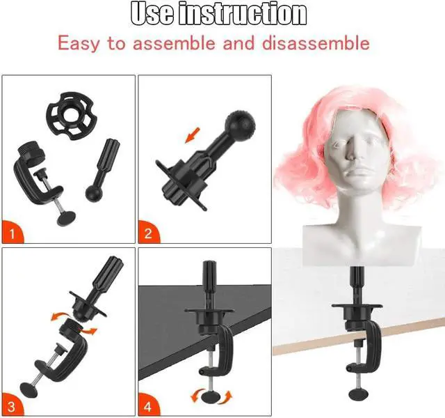 Alt view image 4 of 6 - Wig Mannequin Head Stand, 2 Pack Cosmetology Manikin Stand Mannequin Head Holder Clamp Black Wig Stand Holder