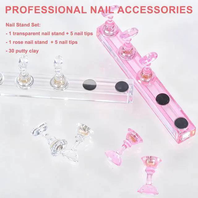 Alt view image 6 of 7 - 2Pcs Magnetic Nail Display Stand, Magnetic Fake Nails Holder Set, Magnetic Nail Stand Acrylic Nail Art Practice Stand with 2 Row 30 Piece Nails Putty for Home DIY Salon Supplies