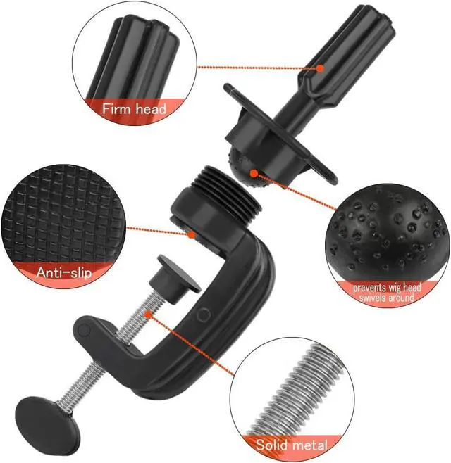Alt view image 3 of 6 - Wig Mannequin Head Stand, 2 Pack Cosmetology Manikin Stand Mannequin Head Holder Clamp Black Wig Stand Holder