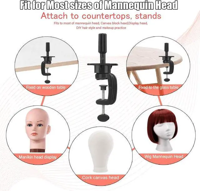 Alt view image 5 of 6 - Wig Mannequin Head Stand, 2 Pack Cosmetology Manikin Stand Mannequin Head Holder Clamp Black Wig Stand Holder