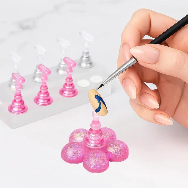 Alt view image 5 of 7 - Nail Stand for Press On Nails 2 Set Acrylic Nail Holders for Nail Art Practice, 10 Nail Stands, 60Pcs Reusable Putty, Flower Shaped Base & Tweezers, Nail Art Tool Kit for Salon & Home