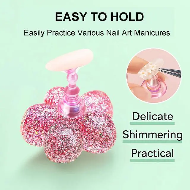 Alt view image 4 of 7 - Nail Stand for Press On Nails 2 Set Acrylic Nail Holders for Nail Art Practice, 10 Nail Stands, 60Pcs Reusable Putty, Flower Shaped Base & Tweezers, Nail Art Tool Kit for Salon & Home