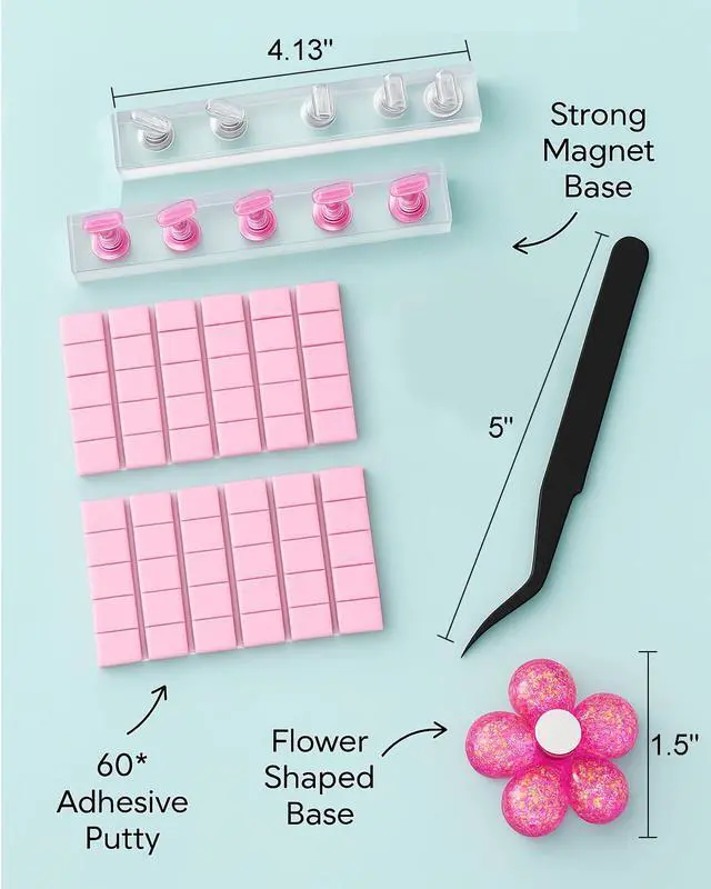 Alt view image 7 of 7 - Nail Stand for Press On Nails 2 Set Acrylic Nail Holders for Nail Art Practice, 10 Nail Stands, 60Pcs Reusable Putty, Flower Shaped Base & Tweezers, Nail Art Tool Kit for Salon & Home