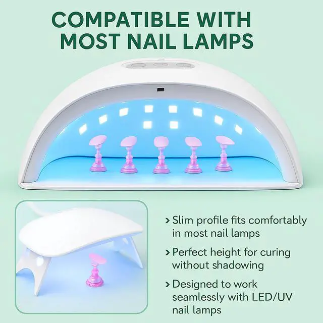 Alt view image 6 of 7 - Nail Stand for Press On Nails 2 Set Acrylic Nail Holders for Nail Art Practice, 10 Nail Stands, 60Pcs Reusable Putty, Flower Shaped Base & Tweezers, Nail Art Tool Kit for Salon & Home