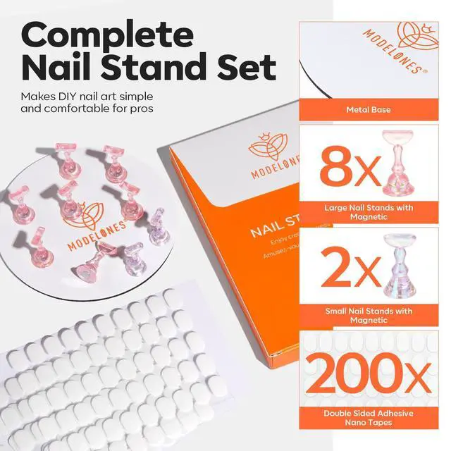 Alt view image 2 of 7 - Nail Stand Set, Magnetic Aurora Pink Nail Stands for Press ons False Nail Tips Practice Acrylic Holder with 200pcs Sticky Tabs Strong Metal Base Painting Display DIY & Salon Use