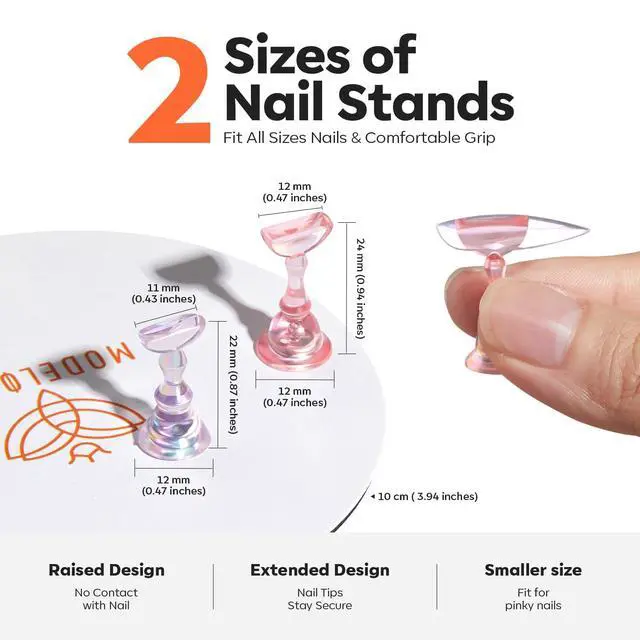 Alt view image 4 of 7 - Nail Stand Set, Magnetic Aurora Pink Nail Stands for Press ons False Nail Tips Practice Acrylic Holder with 200pcs Sticky Tabs Strong Metal Base Painting Display DIY & Salon Use