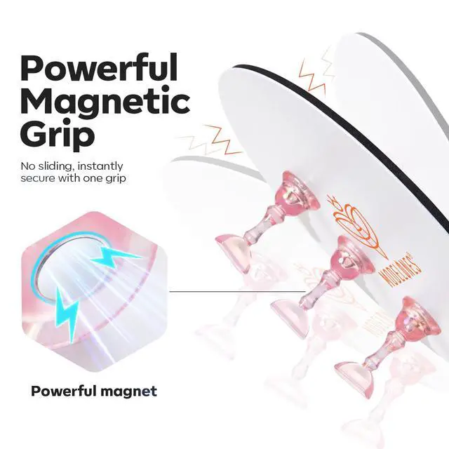 Alt view image 3 of 7 - Nail Stand Set, Magnetic Aurora Pink Nail Stands for Press ons False Nail Tips Practice Acrylic Holder with 200pcs Sticky Tabs Strong Metal Base Painting Display DIY & Salon Use