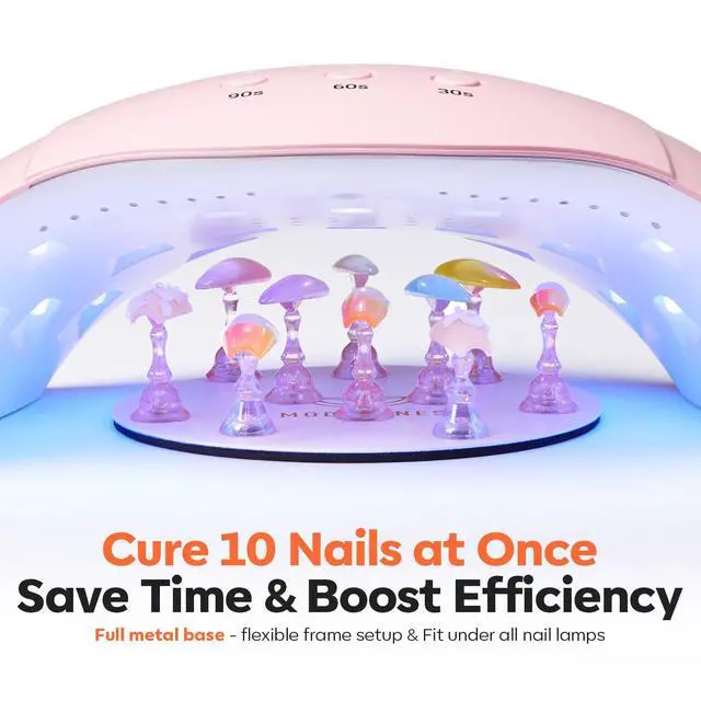 Alt view image 6 of 7 - Nail Stand Set, Magnetic Aurora Pink Nail Stands for Press ons False Nail Tips Practice Acrylic Holder with 200pcs Sticky Tabs Strong Metal Base Painting Display DIY & Salon Use
