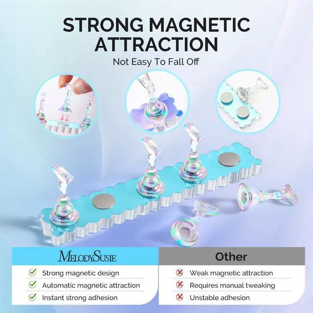Alt view image 2 of 7 - Nail Stand for Press Ons, 2 Sets Blue Acrylic Magnetic Base for Painting Display Holder with Reusable Adhesive Putty for Home DIY Salon Supplies