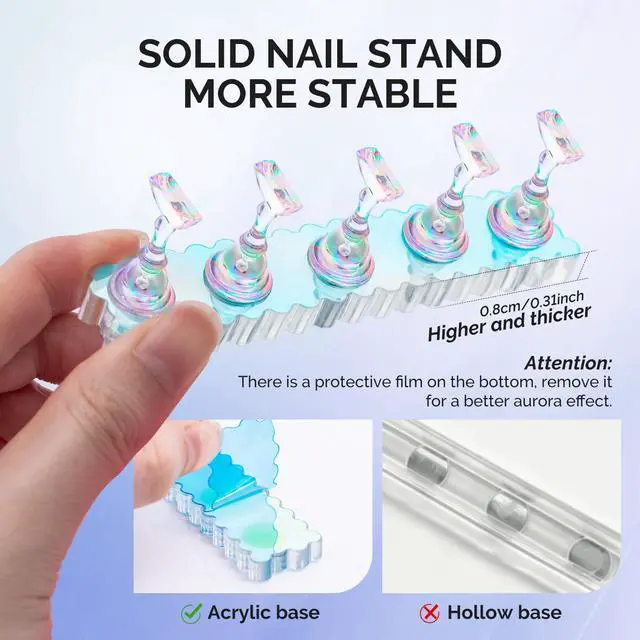 Alt view image 4 of 7 - Nail Stand for Press Ons, 2 Sets Blue Acrylic Magnetic Base for Painting Display Holder with Reusable Adhesive Putty for Home DIY Salon Supplies