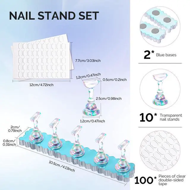 Alt view image 7 of 7 - Nail Stand for Press Ons, 2 Sets Blue Acrylic Magnetic Base for Painting Display Holder with Reusable Adhesive Putty for Home DIY Salon Supplies