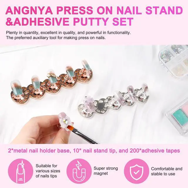 Alt view image 2 of 7 - 2 Set Nail Stand for Press Ons, Strong Magnetism Nail Holder for Painting Nails with with 200PCS Reuseable Mounting Tapes, Nail Display and Practice Stand for Home DIY Beginner Salon Supplies