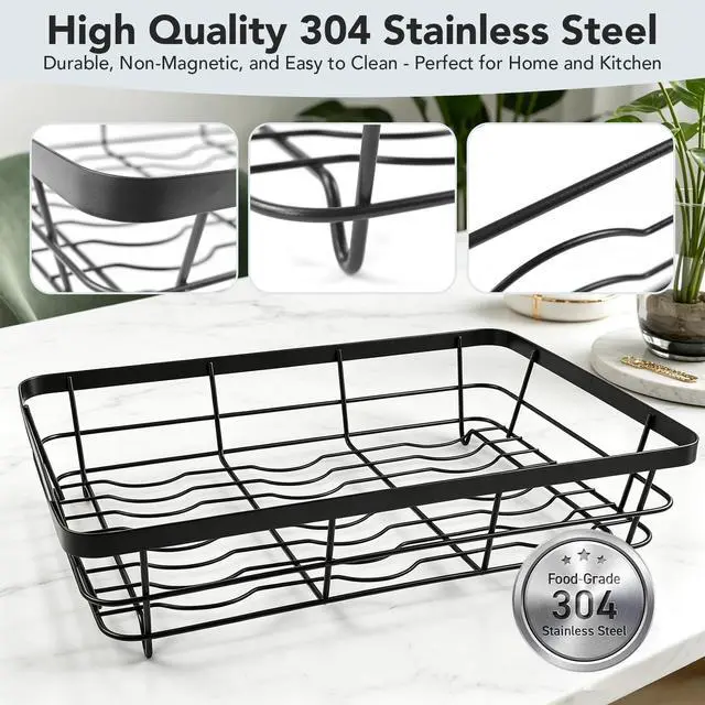 Alt view image 5 of 7 - Drying Rack for Kitchen Counter, Compact Black Single Tier with Utensil Holder & Drainboard, for Mugs Bowls Cups and Utensils