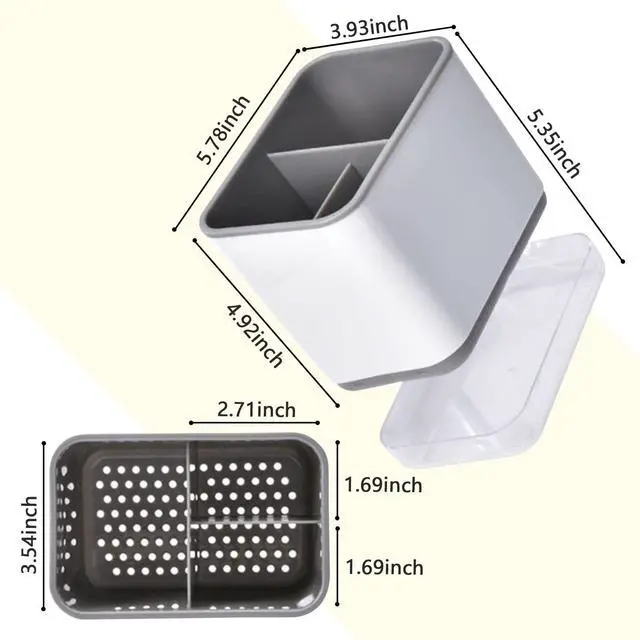 Alt view image 3 of 7 - Utensil Holder Cutlery Drainer Sink Caddy, Chopsticks Holder Spoon Chopsticks Fork Drain Rack Basket Storage Holder Organizer Compartment Box (Grey)