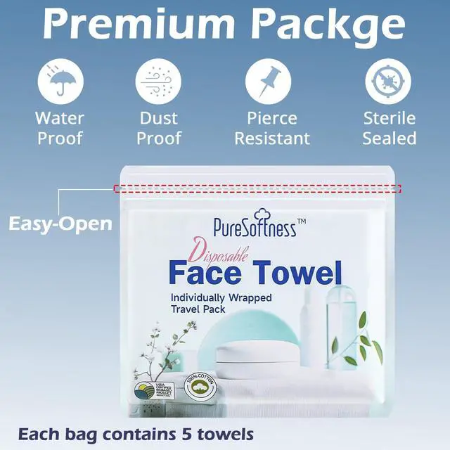 Alt view image 2 of 5 - Travel Pack Disposable Face Towel, Individually Packed Each Re-sealable Bag Contains 5 Dry Towels, Makeup Remove and Face Wash, Business Trip, Camping, Fitness, Yoga (1 Pack, 5 Towels)
