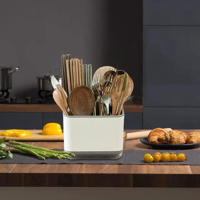 Alt view image 5 of 7 - Utensil Holder Cutlery Drainer Sink Caddy, Chopsticks Holder Spoon Chopsticks Fork Drain Rack Basket Storage Holder Organizer Compartment Box (Grey)