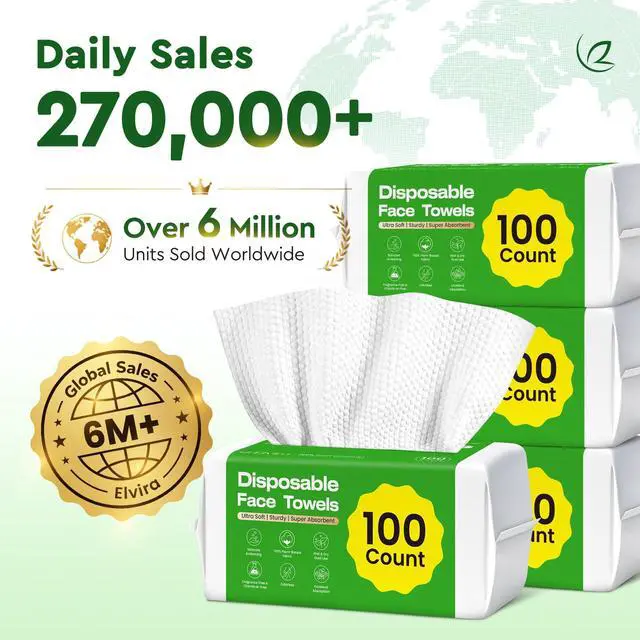 Alt view image 3 of 7 - 100 Count Disposable Face Towels, Biodegradable Skincare Facial Cleansing Towels, Ultra Soft & Thick Makeup Remover Dry Wipes, Lint-Free & Vegan for Sensitive Skin, Travel Essential
