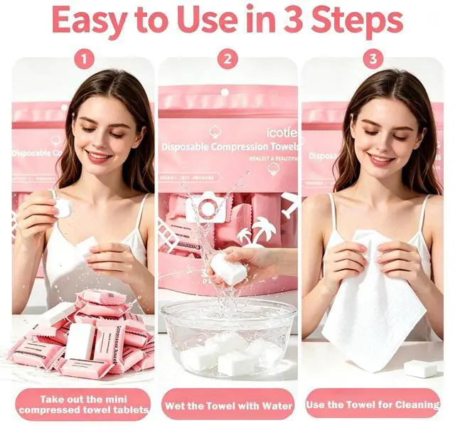 Alt view image 4 of 7 - 30 Pcs Compressed Towels, Disposable Compressed Face Towels, Individually Wrapped Travel Towel Tablets, Soft Portable Washcloths Expand with Water for Camping, Beauty, Sports, Hiking, Home Daily use
