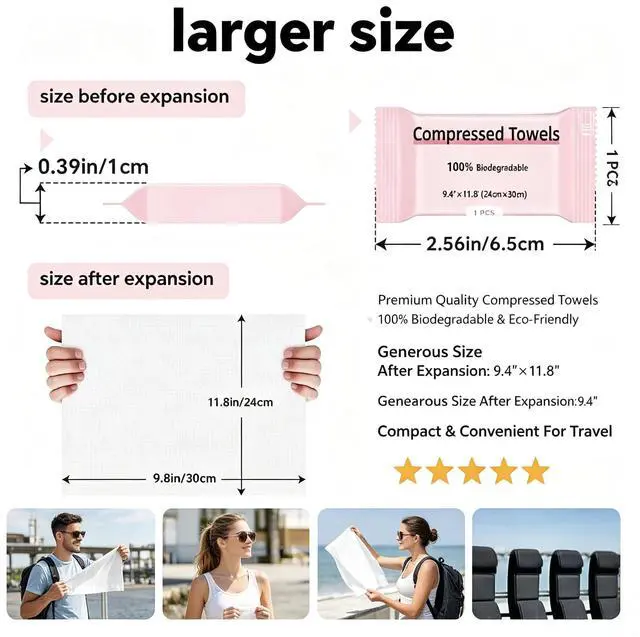 Alt view image 5 of 7 - 30 Pcs Compressed Towels, Disposable Compressed Face Towels, Individually Wrapped Travel Towel Tablets, Soft Portable Washcloths Expand with Water for Camping, Beauty, Sports, Hiking, Home Daily use