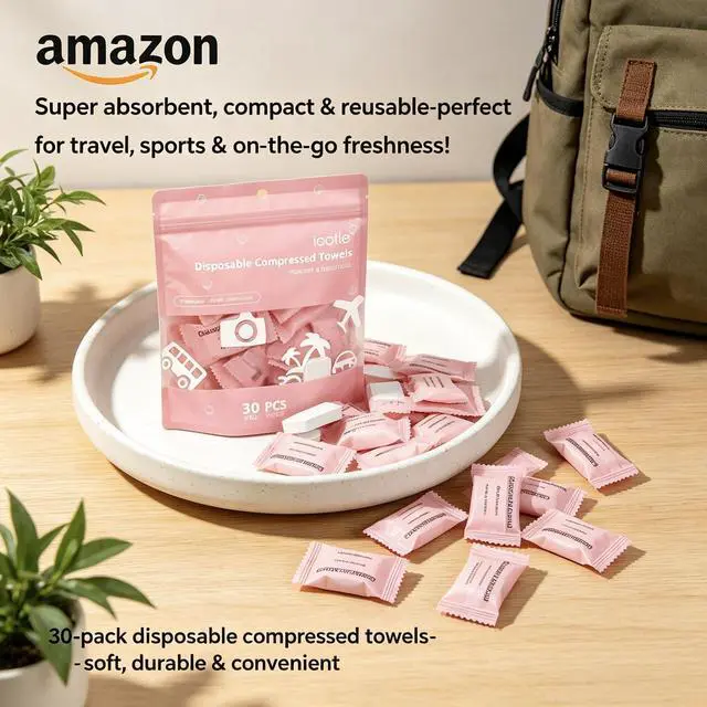 Alt view image 6 of 7 - 30 Pcs Compressed Towels, Disposable Compressed Face Towels, Individually Wrapped Travel Towel Tablets, Soft Portable Washcloths Expand with Water for Camping, Beauty, Sports, Hiking, Home Daily use