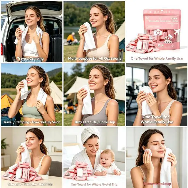 Alt view image 7 of 7 - 30 Pcs Compressed Towels, Disposable Compressed Face Towels, Individually Wrapped Travel Towel Tablets, Soft Portable Washcloths Expand with Water for Camping, Beauty, Sports, Hiking, Home Daily use